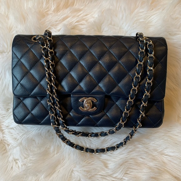 CHANEL Handbags - Chanel Classic Medium Double Flap Navy Caviar